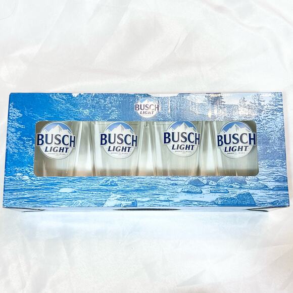 Bush Light Beer 16 oz. Pint Glass Set of Four (4) Glasses New in Gift Box Set - Picture 1 of 3